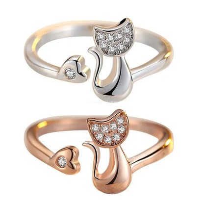 Bague Chat Ouverte Mignonne – Cubic Zirconia