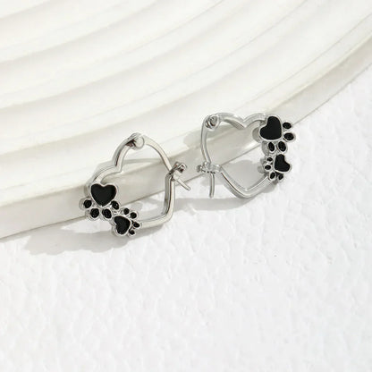 Boucles d'oreilles Huggie Patte Cœur avec Émail Noir