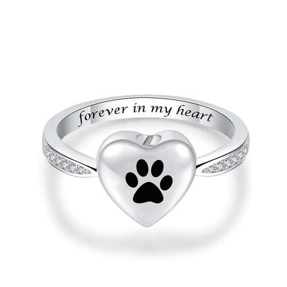 Bague Urne Commémorative pour Animal – Bijou de Souvenir Cœur Empreinte Patte