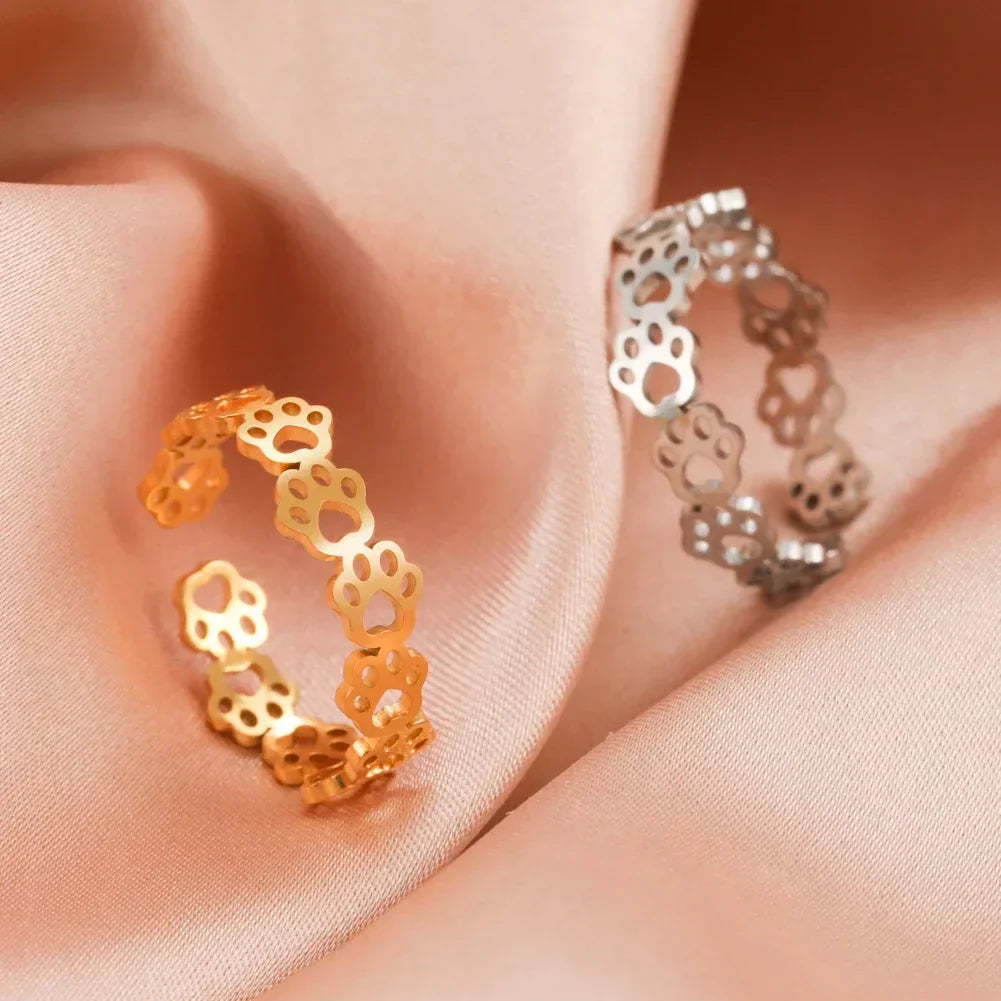 Bague Empreinte Patte Réglable – En Acier Inoxydable