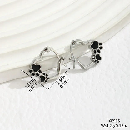 Boucles d'oreilles Huggie Patte Cœur avec Émail Noir