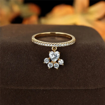 Bague Vintage Patte de Chat et Cœur Pierre – Tons Or et Argent