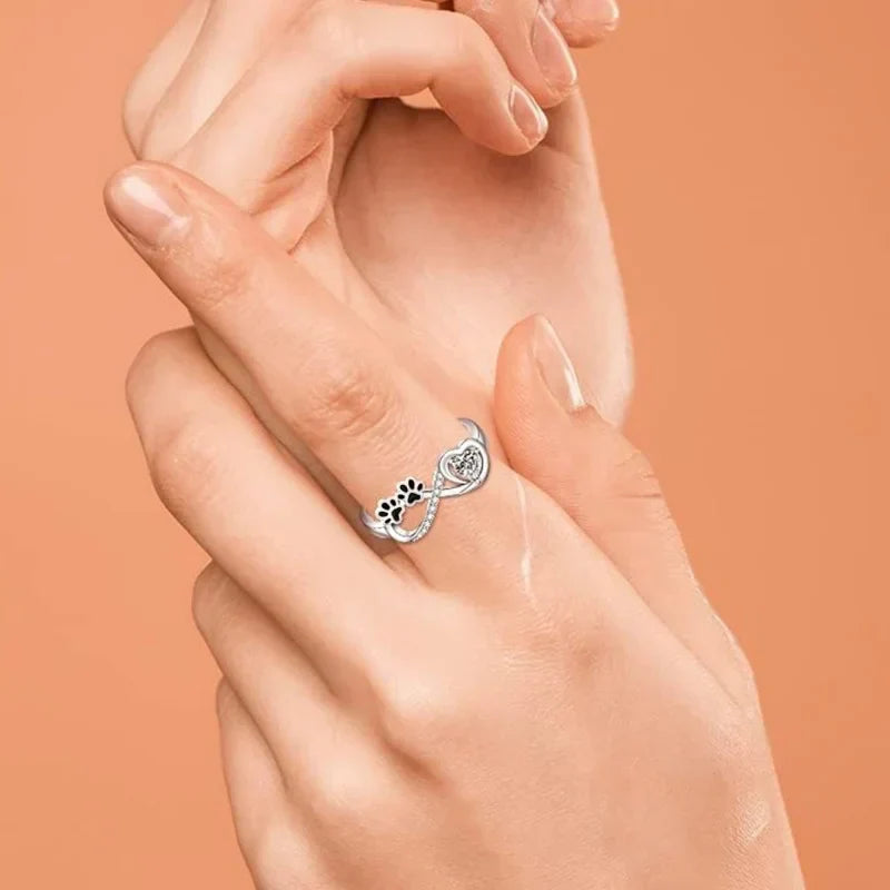 Bague Patte Zircone avec Cœur et Infini