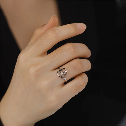 Bague Patte et Cœur Ton Or – Bijou Acier Inoxydable pour Amoureux des Animaux