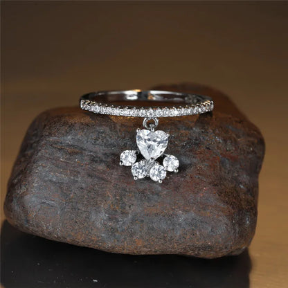Bague Vintage Patte de Chat et Cœur Pierre – Tons Or et Argent