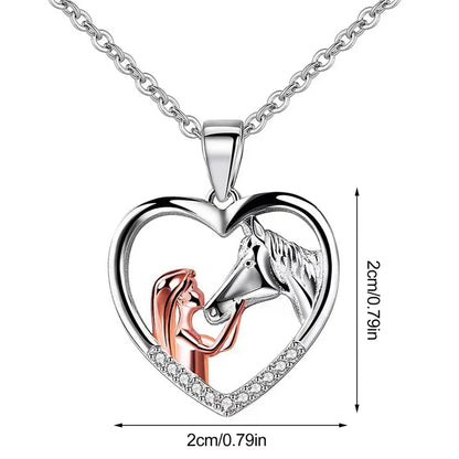 Magnifique Collier Fille et Cheval Cœur Zircon