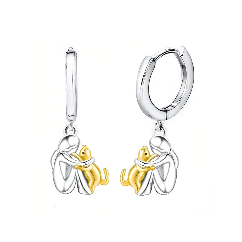 Boucles d'oreilles Câlin Chat Bicolores Argent et Or