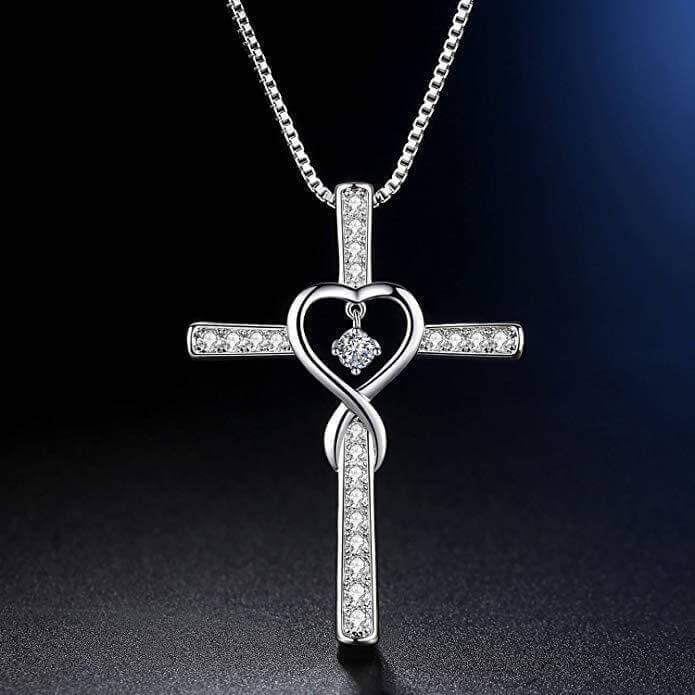 Collier croix bénie avec cœur de zircones
