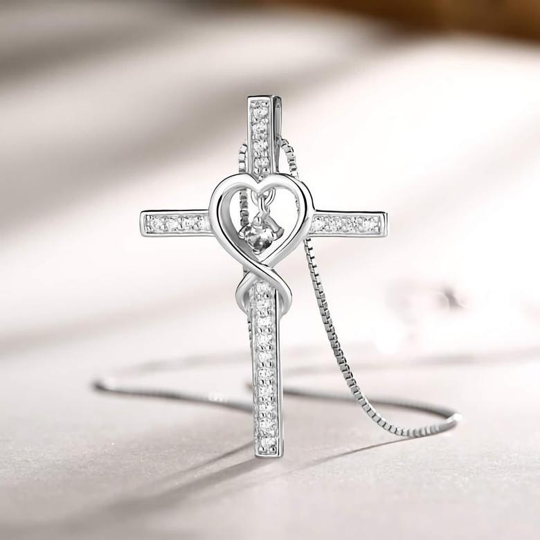 Collier croix bénie avec cœur de zircones