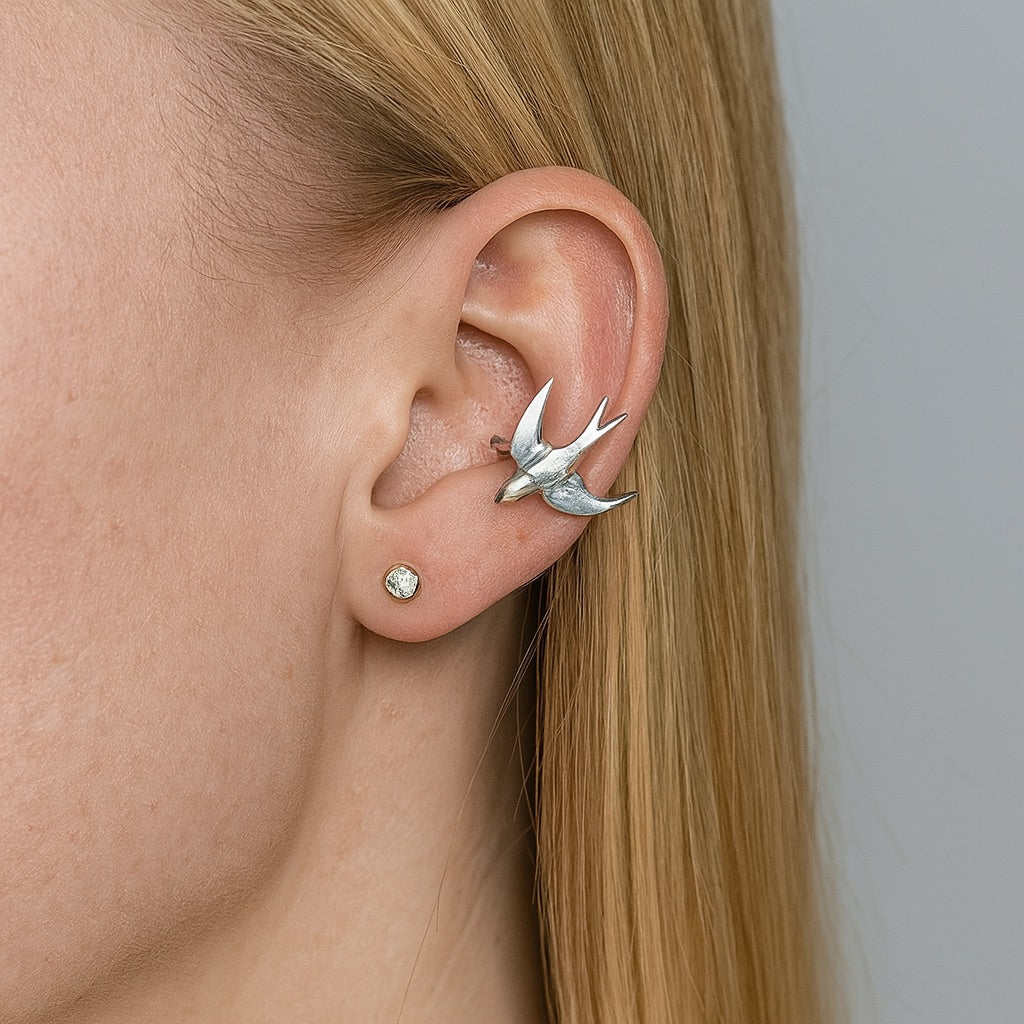 Magnifiques Boucles d'oreilles à Pince Hirondelle Argent