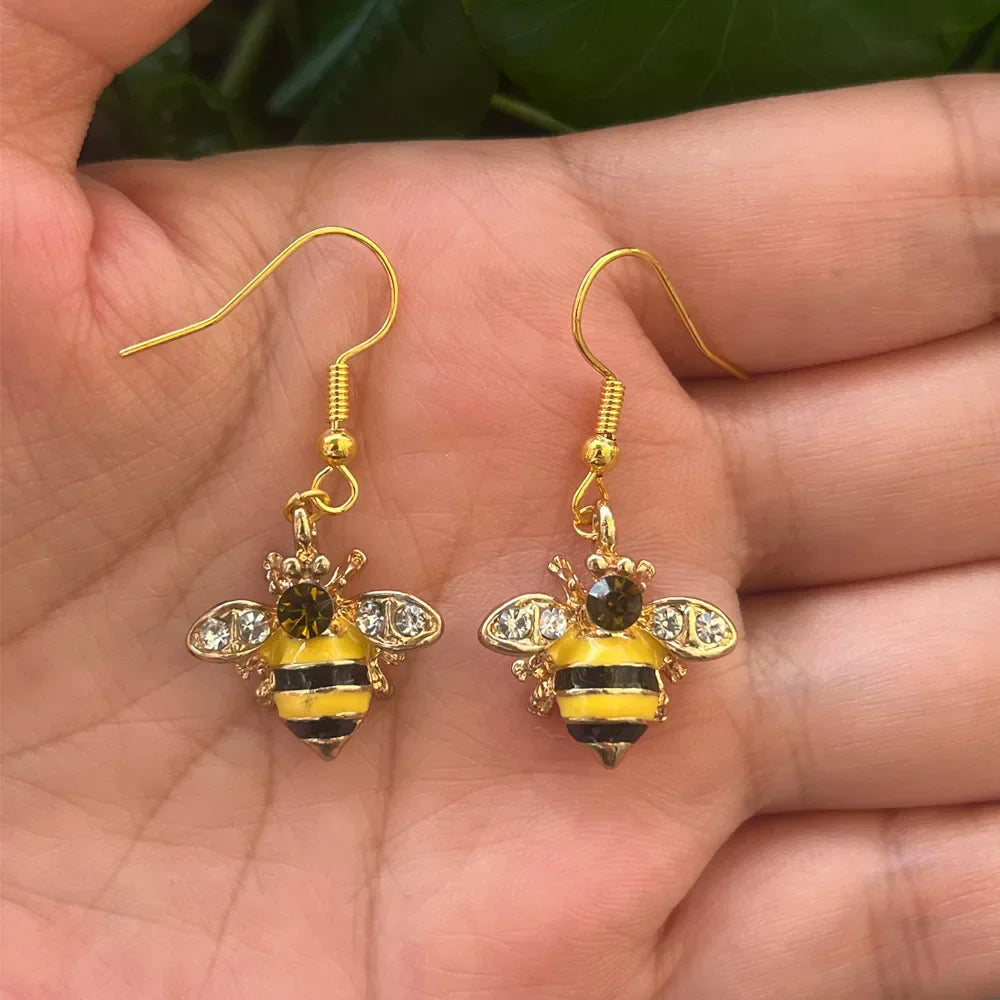 Boucles d'oreilles Cristal Abeille Dorée et Ruche