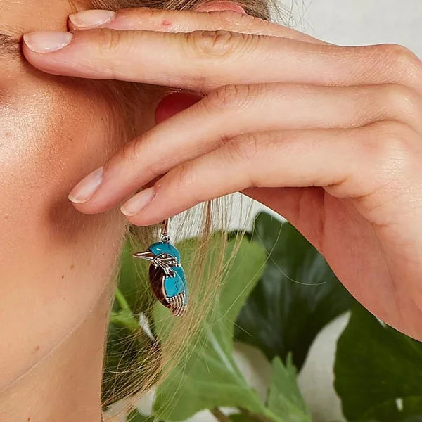 Boucles d'oreilles Colibri Émail Bleu