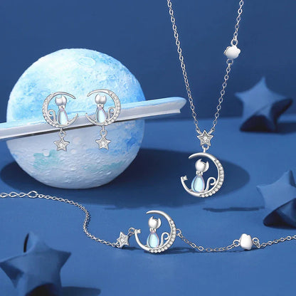 Collier Argent Sterling Chat Lune