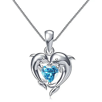Collier Dauphin Amour Cœur Bleu