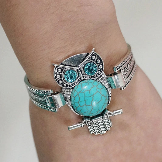 Bracelet Charme Hibou Turquoise Vintage