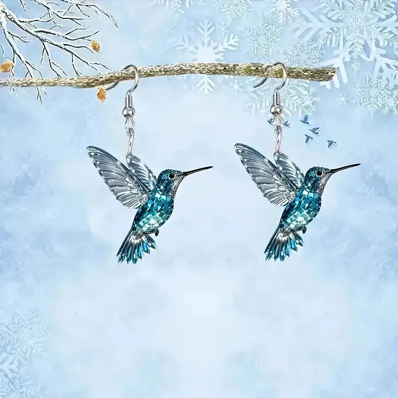 Boucles d'oreilles Colibri Cristal Bleu