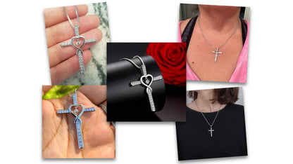 Collier croix bénie avec cœur de zircones