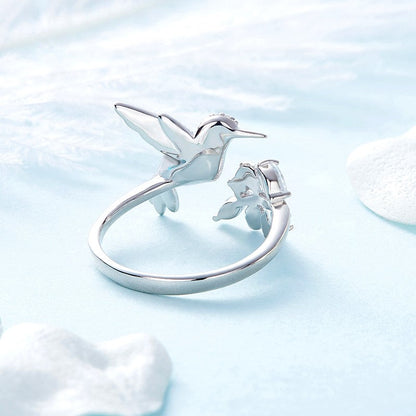 Bague Colibri Étincelante Réglable avec Diamant Rhinestone