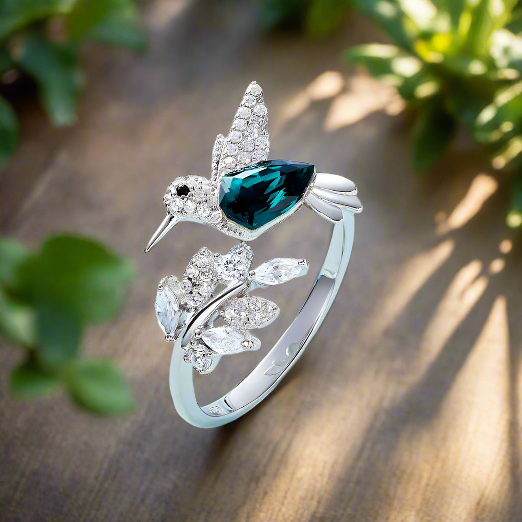Bague Colibri Étincelante Réglable avec Diamant Rhinestone