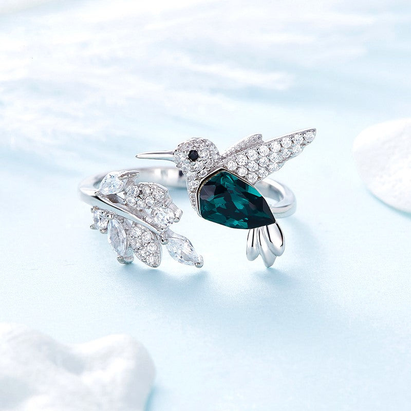 Bague Colibri Étincelante Réglable avec Diamant Rhinestone