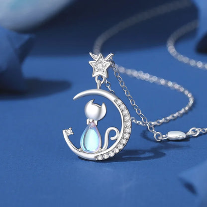 Collier Argent Sterling Chat Lune