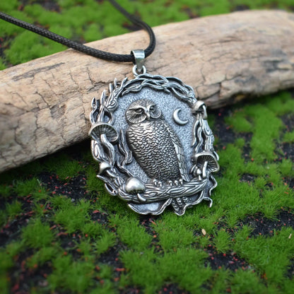 Collier Pendentif Champignon Lune Hibou Mystique