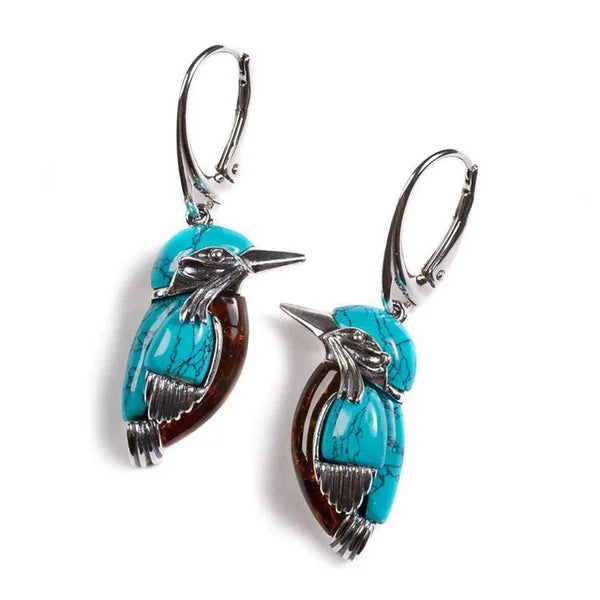 Boucles d'oreilles Colibri Émail Bleu