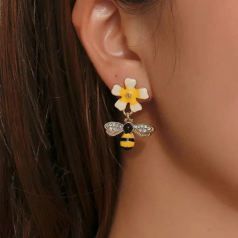Boucles d'oreilles Tomettes Abeille et Tournesol