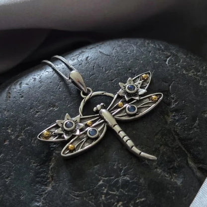 Collier Pendentif Libellule Cristal Vintage