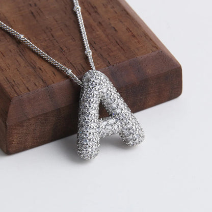Ensemble de Collier à Lettre Initiale Bubble | Or Blanc