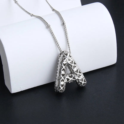 Ensemble de Collier à Lettre Initiale Bubble | Or Blanc