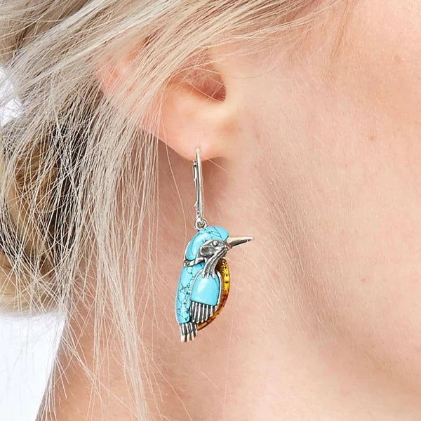 Boucles d'oreilles Colibri Émail Bleu