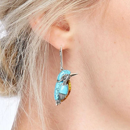 Boucles d'oreilles Colibri Émail Bleu