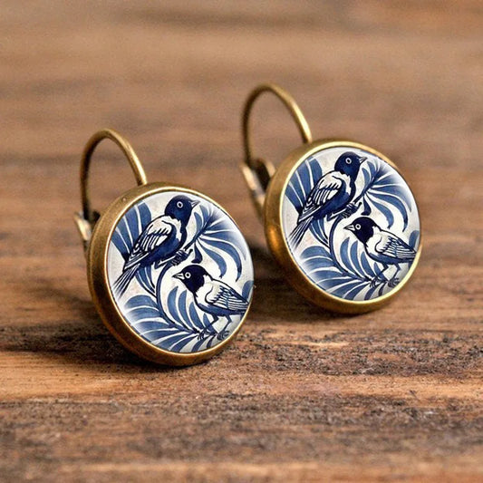Boucles d'oreilles Dôme de Verre Pie Bleue Vintage