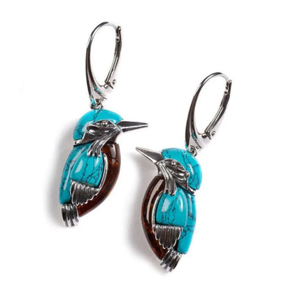 Boucles d'oreilles Colibri Émail Bleu