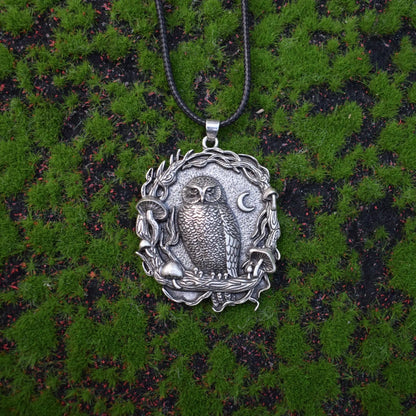 Collier Pendentif Champignon Lune Hibou Mystique