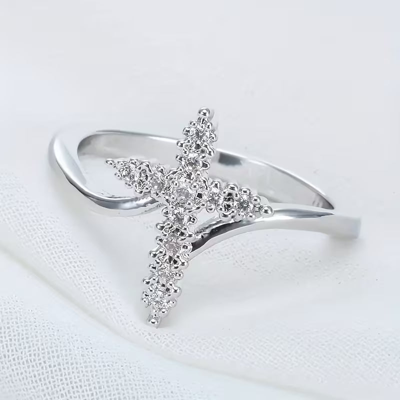 Bague Croix zirconium minimaliste