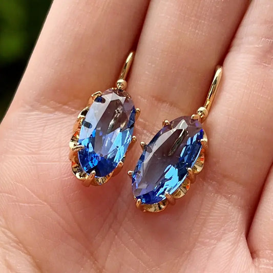 Boucles d'oreilles floraison bleue dorée | Or