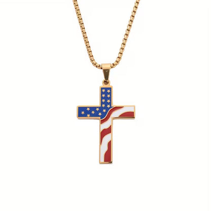 Collier pendentif Croix drapeau américain