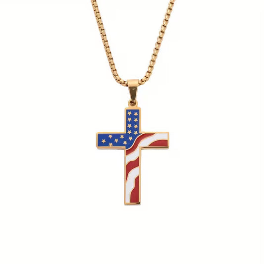 Collier pendentif Croix drapeau américain