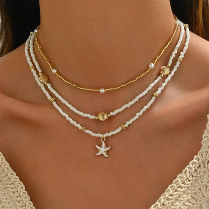 Ensemble de 3 colliers bohèmes avec coquillage et étoile de mer