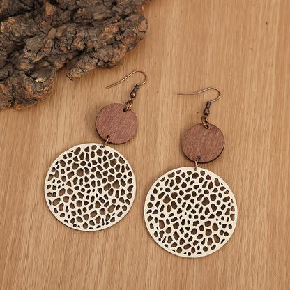 Boucles d'oreilles pendantes bohèmes rétro en bois et cuir