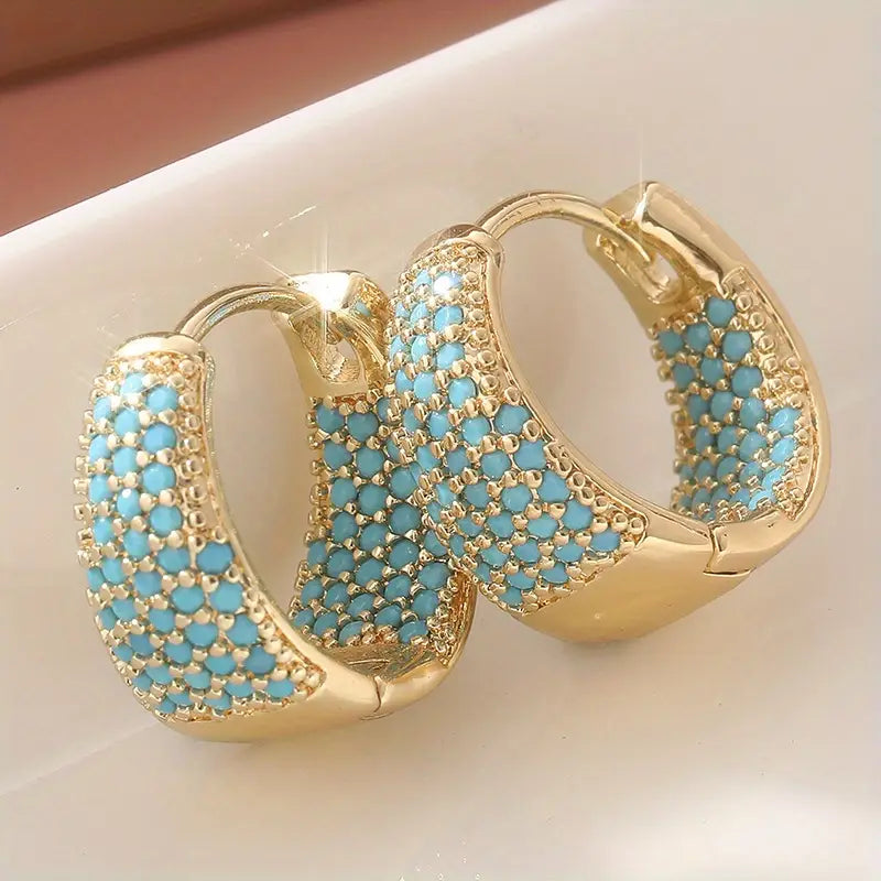 Boucles d'oreilles cercle avec Perles Turquoises en Ton Or | Or