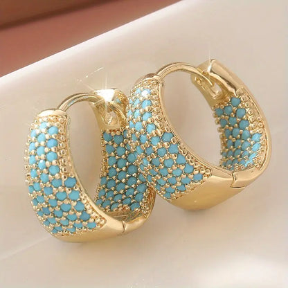 Boucles d'oreilles cercle avec Perles Turquoises en Ton Or | Or