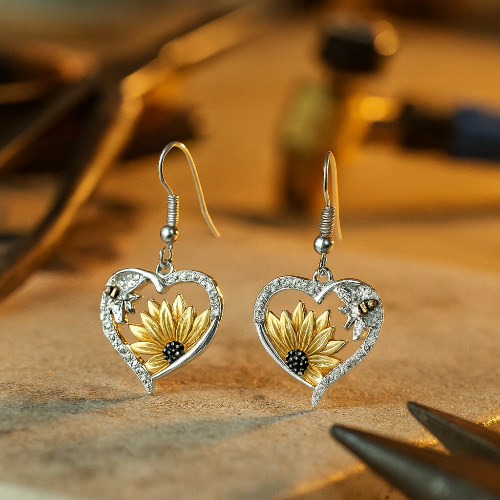 Boucles d'oreilles Tomettes Vintage Cœur Tournesol et Abeille