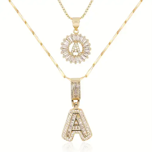 Ensemble de Collier à Lettre Initiale Pave | Or Blanc
