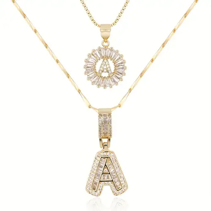 Ensemble de Collier à Lettre Initiale Pave | Or Blanc