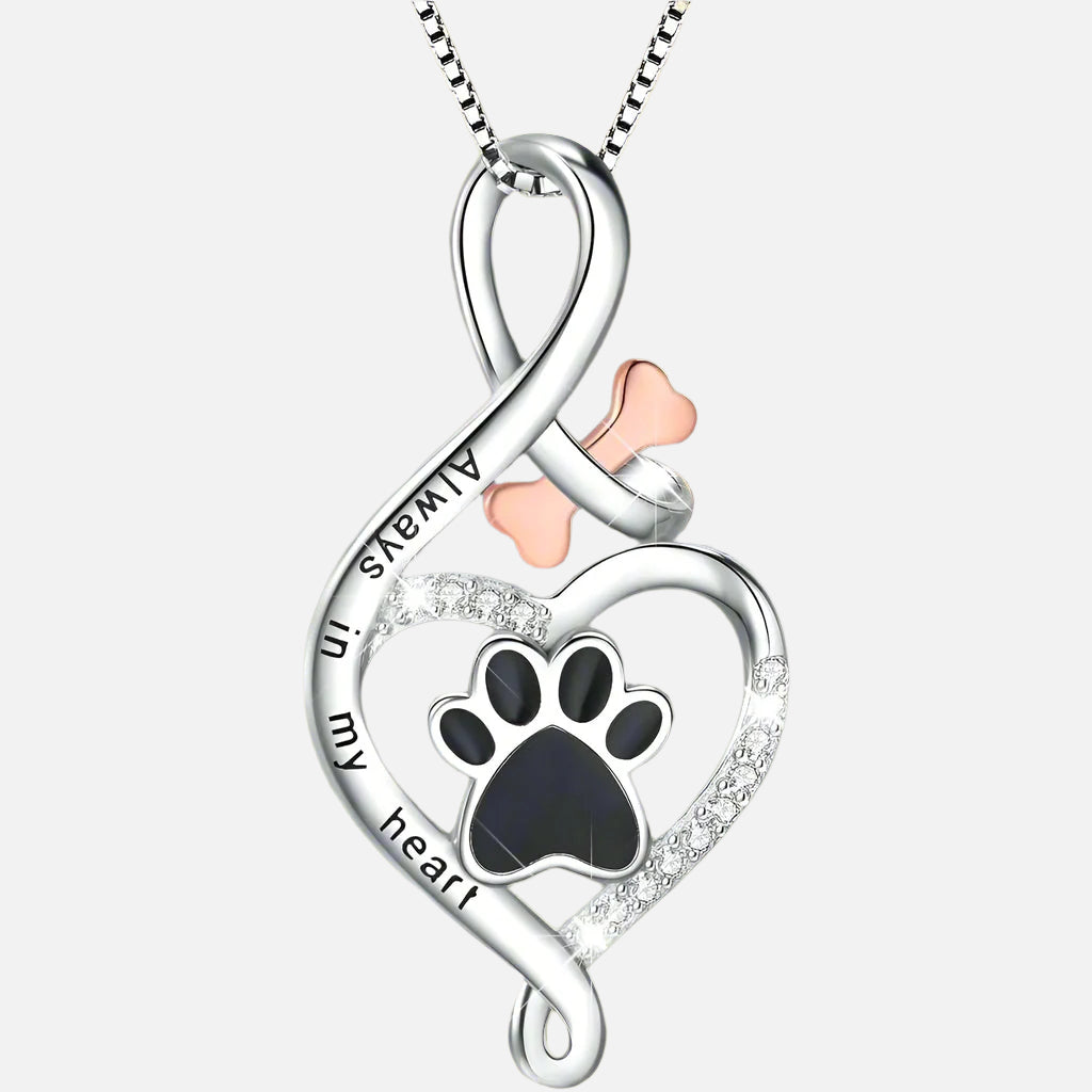 Collier Patte Chanceuse avec Cœur, Os et Infini – Pendentif « Toujours dans mon Cœur »