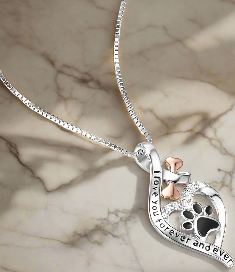 Collier Patte Chanceuse avec Cœur, Os et Infini – Pendentif « Toujours dans mon Cœur »