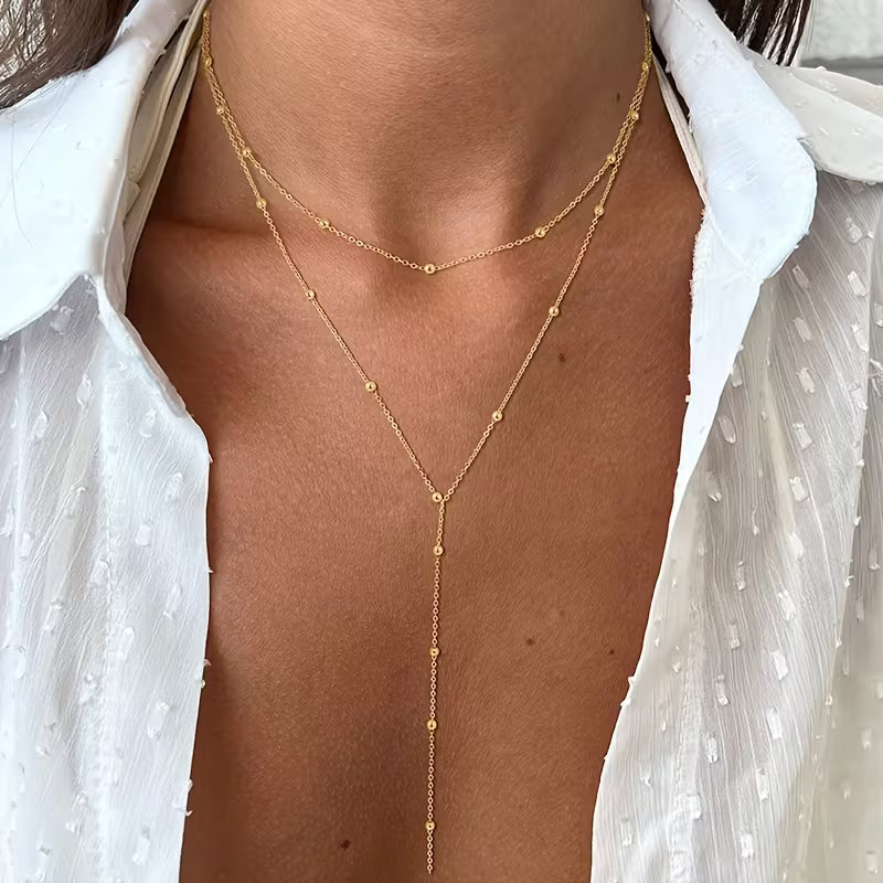 Collier à double couche en perles de riz